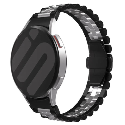 Jubilee Steel Strap, black/silver, on a watch, 3/4 front view