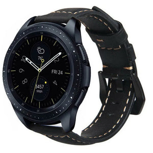 Leather Strap, black, on a watch, 3/4 front view