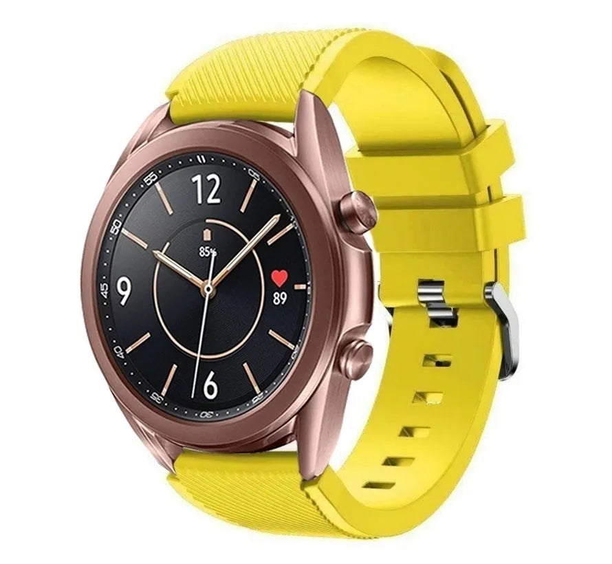 Twill Silicone Strap, yellow, on a watch, 3/4 front view