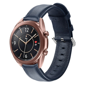 Leather Strap, dark blue, on a watch, 3/4 front view