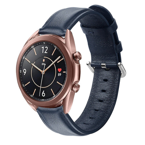 Leather Strap, dark blue, on a watch, 3/4 front view