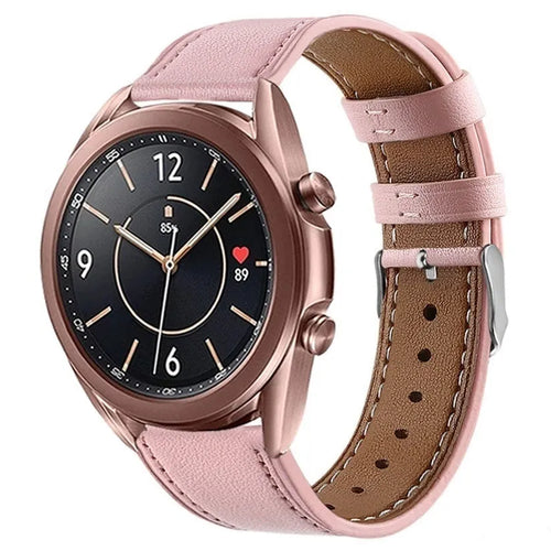 Modern Leather Strap, pink, on a watch, 3/4 front view