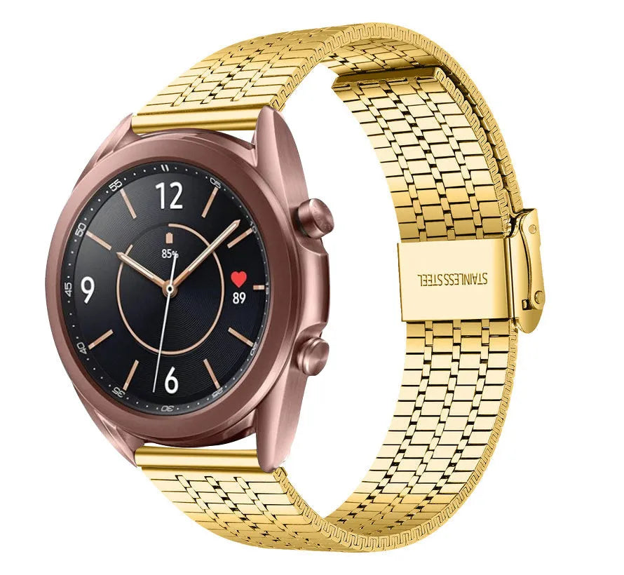 Fine Steel Strap, gold, on a watch, 3/4 front view