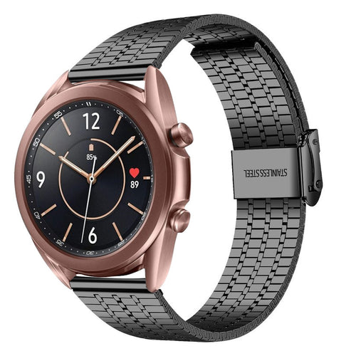 Fine Steel Strap, black, on a watch, 3/4 front view