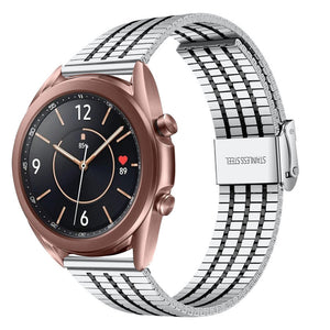 Fine Steel Strap, silver/black, on a watch, 3/4 front view