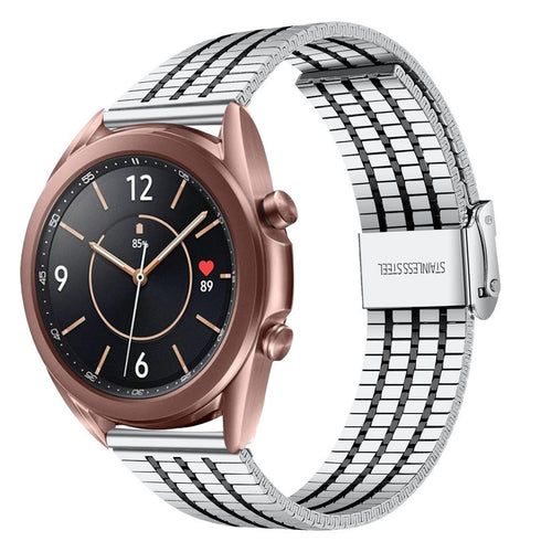 Fine Steel Strap, silver/black, on a watch, 3/4 front view