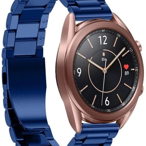 Steel Strap, blue, on a watch, 3/4 front view