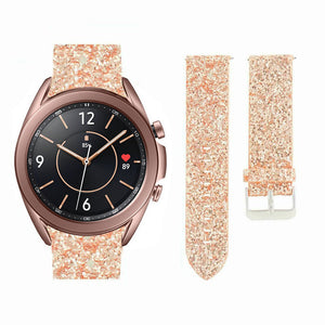Leather Strap with Glitters, rose gold, on a watch, 3/4 front view