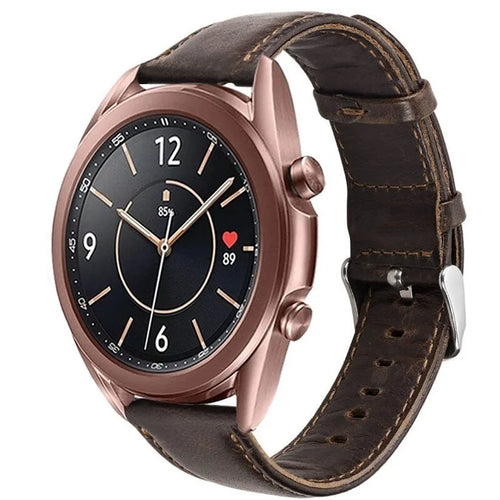 Leather Strap, dark brown, on a watch, 3/4 front view