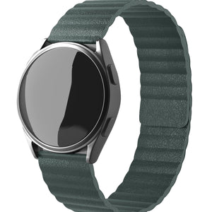 Leather Loop Strap, viridian, on a watch, 3/4 front view