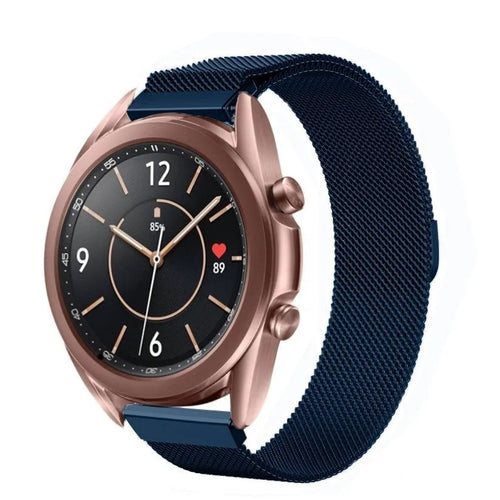 Milanese Strap, blue, on a watch, 3/4 front view