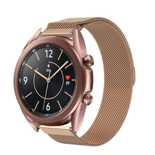 Milanese Strap, rose gold, on a watch, 3/4 front view