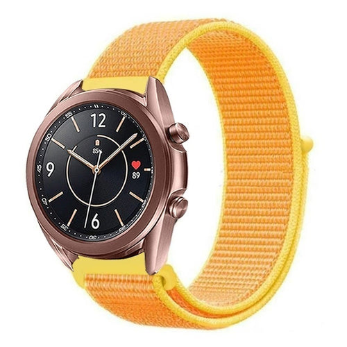 Nylon Strap, light yellow, on a watch, 3/4 front view