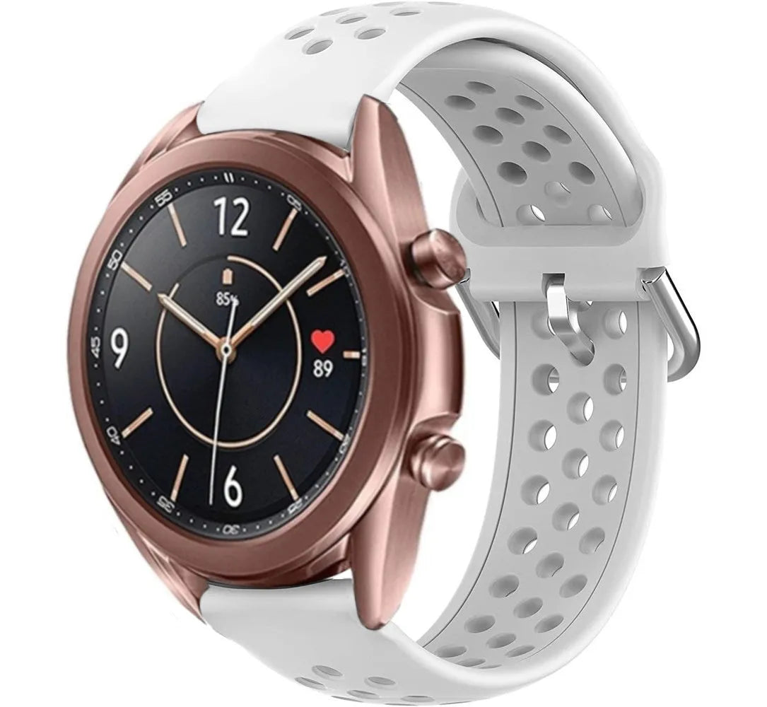 Breathable Silicone Strap, white, on a watch, 3/4 front view