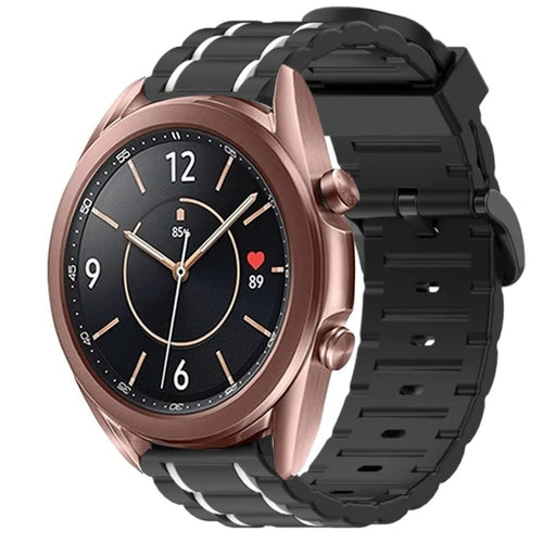 Silicone Strap 'Tough', black/white, on a watch, 3/4 front view