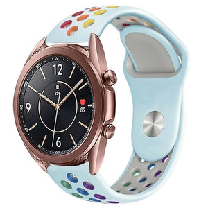 Silicone Sport Strap, light blue/colourful, on a watch, 3/4 front view
