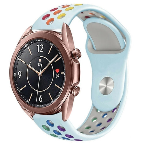 Silicone Sport Strap, light blue/colourful, on a watch, 3/4 front view