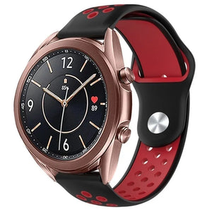 Silicone Sport Strap, black/red, on a watch, 3/4 front view