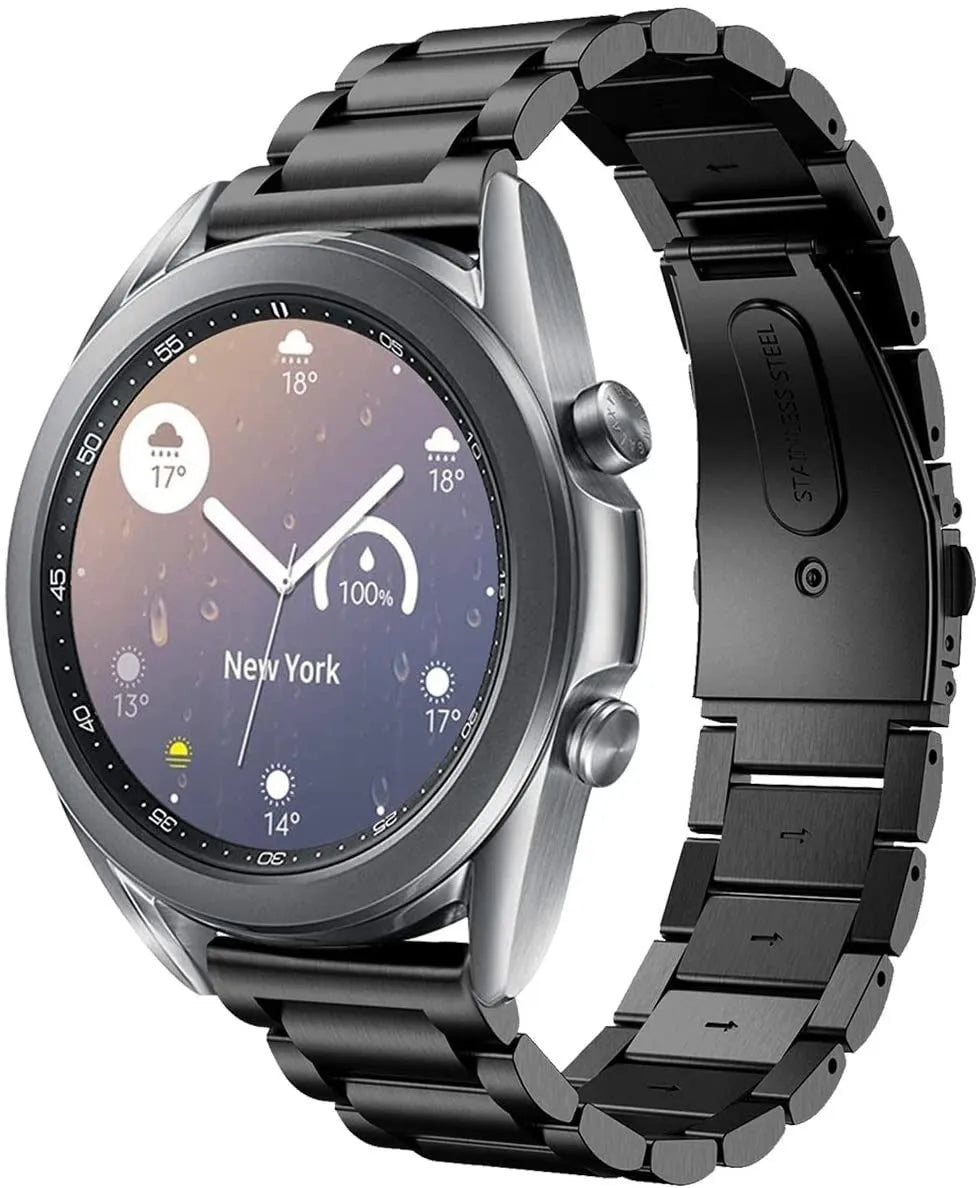 Titanium Strap, black, on a watch, 3/4 front view