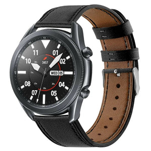 Modern Leather Strap, black, on a watch, 3/4 front view