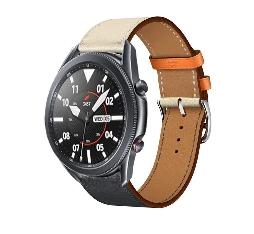 Leather Strap 'Duo', on a watch, 3/4 front view