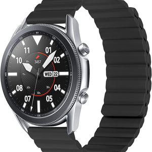 Magnetic Silicone Strap, black, on a watch, 3/4 front view