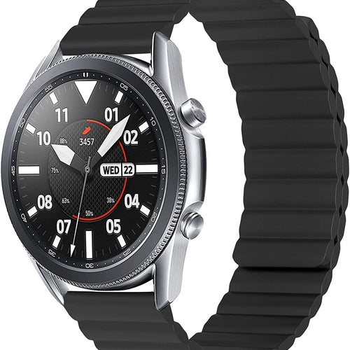 Magnetic Silicone Strap, black, on a watch, 3/4 front view
