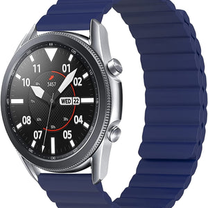 Magnetic Silicone Strap, blue, on a watch, 3/4 front view