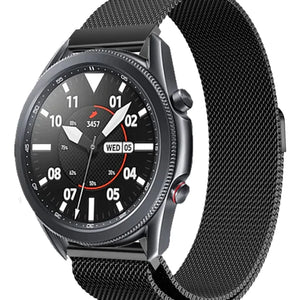 Milanese Strap, black, on a watch, 3/4 front view