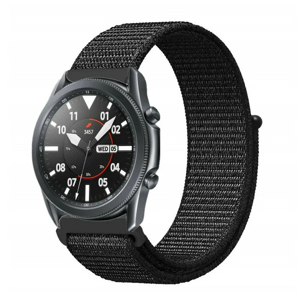 Nylon Strap, black, on a watch, 3/4 front view