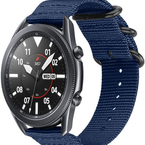 Nylon Buckle Strap, blue, on a watch, 3/4 front view