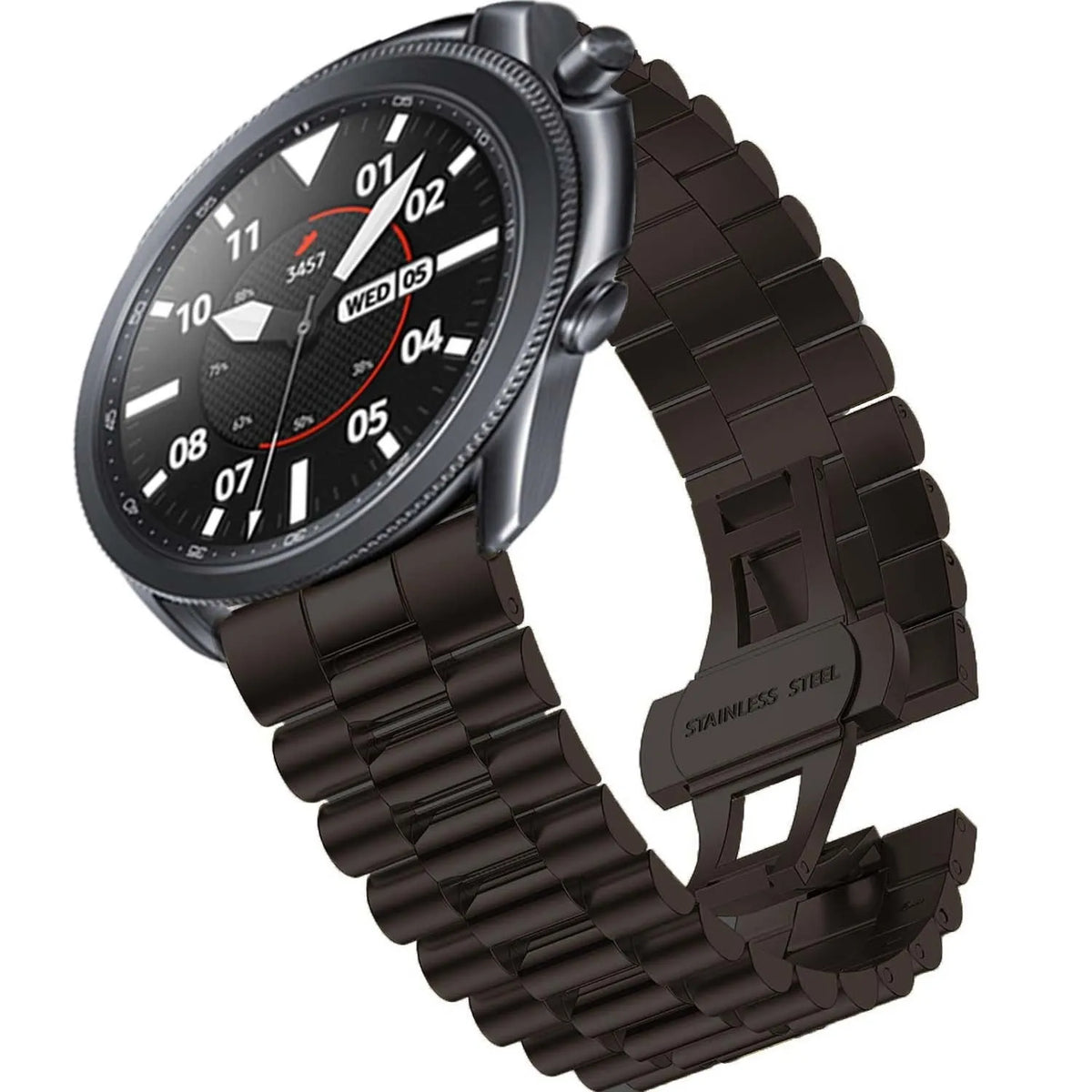 Presidential Steel Strap, black, on a watch, 3/4 front view