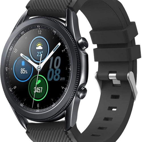 Twill Silicone Strap, black, on a watch, 3/4 front view