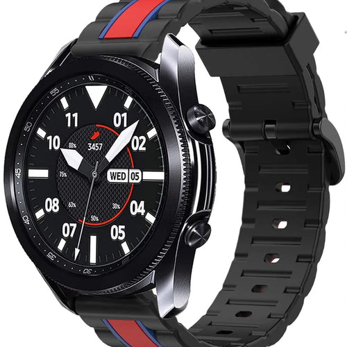 Silicone Special Edition Strap, black/red, on a watch, 3/4 front view
