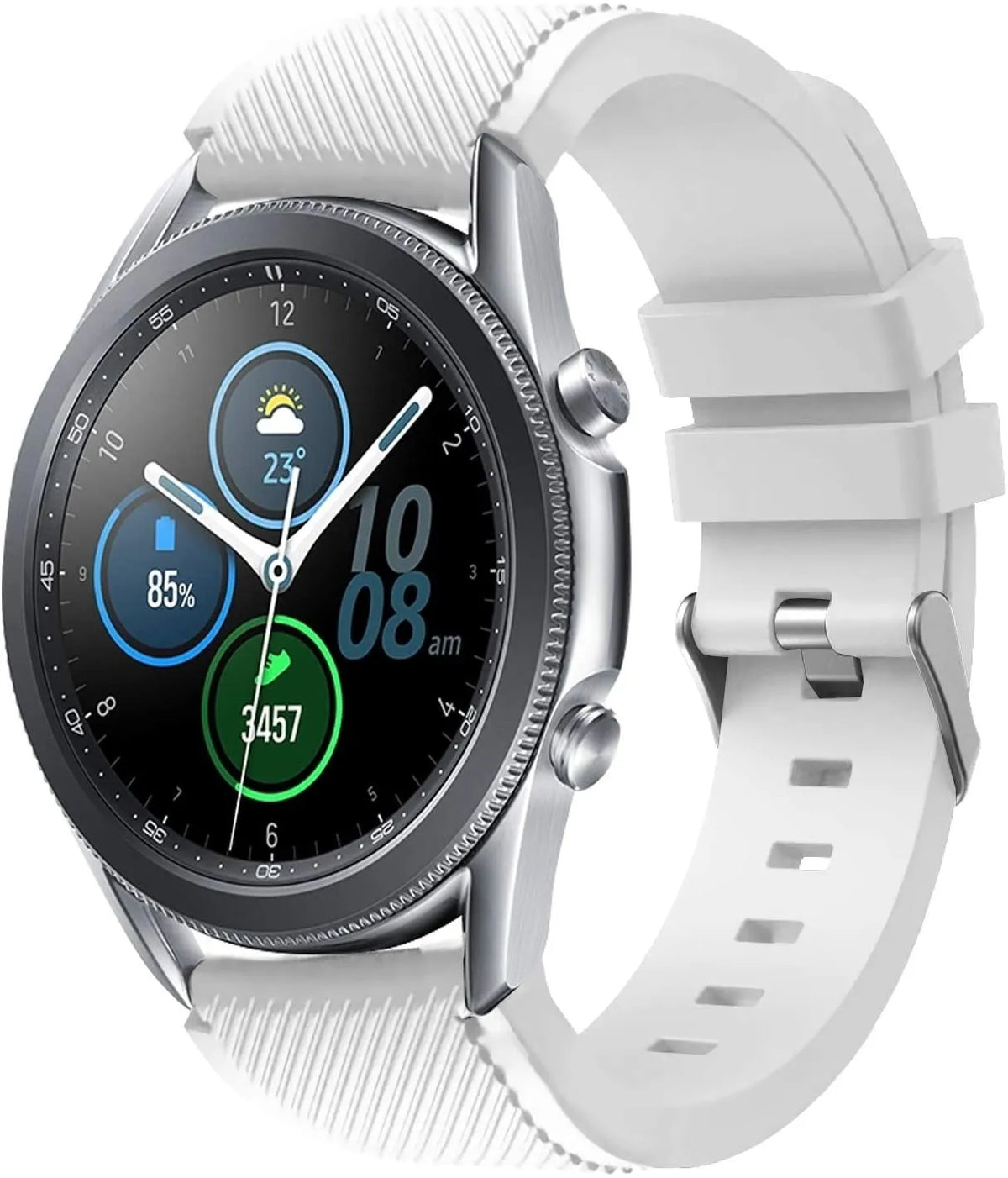 Twill Silicone Strap, white, on a watch, 3/4 front view