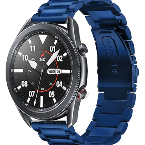 Steel Strap, blue, on a watch, 3/4 front view