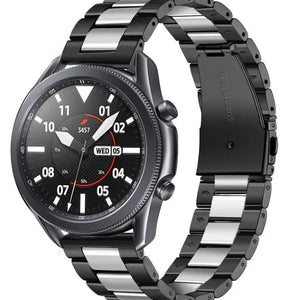 Steel Strap, black/silver, on a watch, 3/4 front view