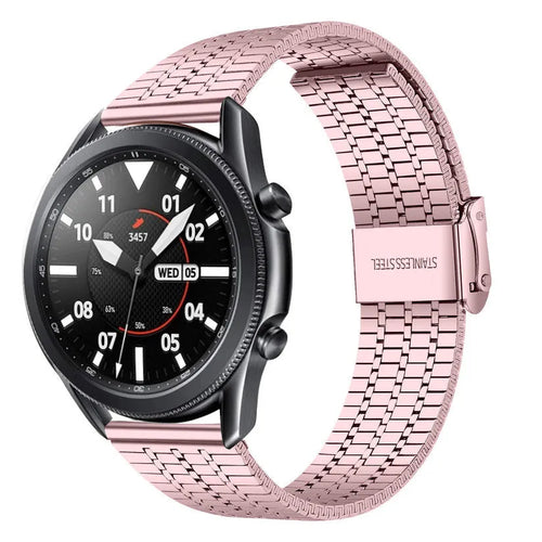 Fine Steel Strap, pink, on a watch, 3/4 front view
