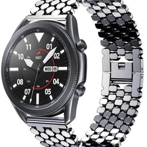 Steel Strap Hexagons, black, on a watch, 3/4 front view