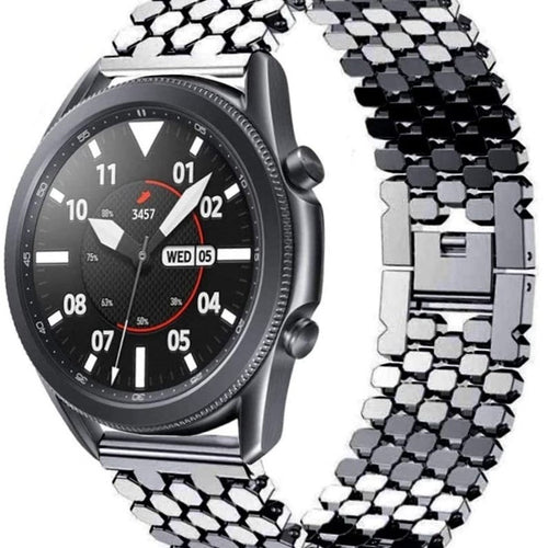 Steel Strap Hexagons, black, on a watch, 3/4 front view