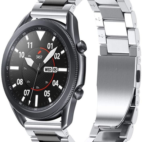 Steel Strap, silver/black, on a watch, 3/4 front view