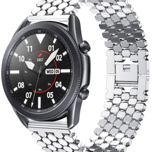 Steel Strap Hexagons, silver, on a watch, 3/4 front view