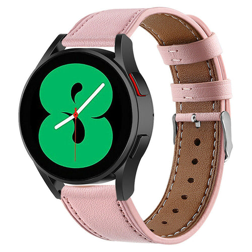 Modern Leather Strap, pink, on a watch, 3/4 front view