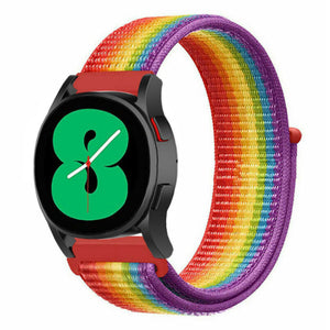 Nylon Strap, rainbow, on a watch, 3/4 front view