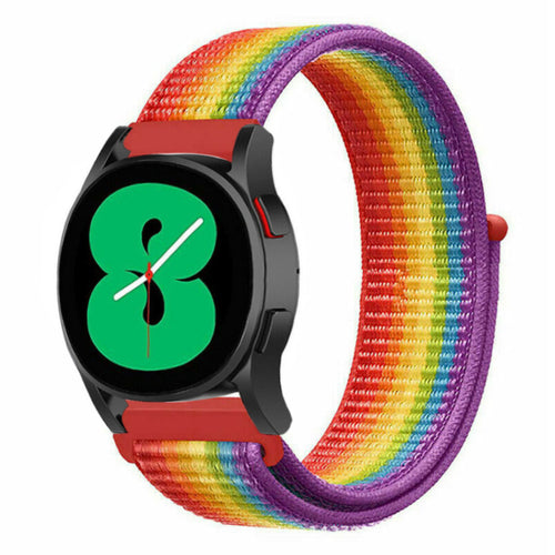 Nylon Strap, rainbow, on a watch, 3/4 front view