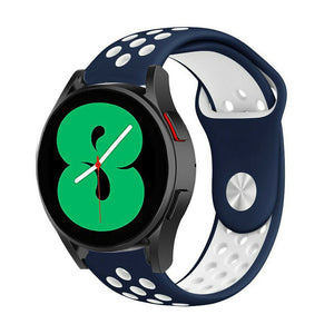 Silicone Sport Strap, blue/white, on a watch, 3/4 front view