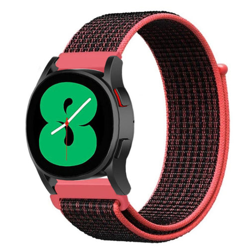 Nylon Strap, black/coral, on a watch, 3/4 front view