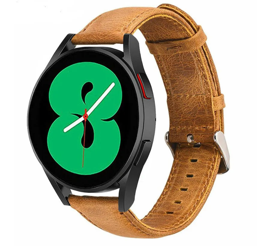 Leather Strap, brown, on a watch, 3/4 front view