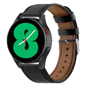 Modern Leather Strap, black, on a watch, 3/4 front view