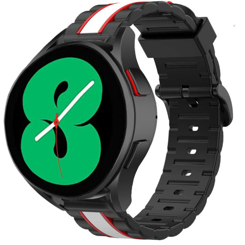 Silicone Special Edition Strap, black/white, on a watch, 3/4 front view
